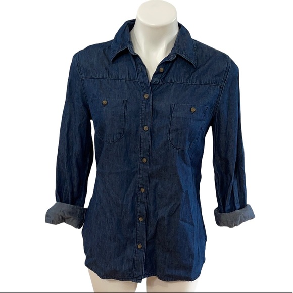 Merona Cotton Blue Denim Button Down Shirt - Picture 1 of 10